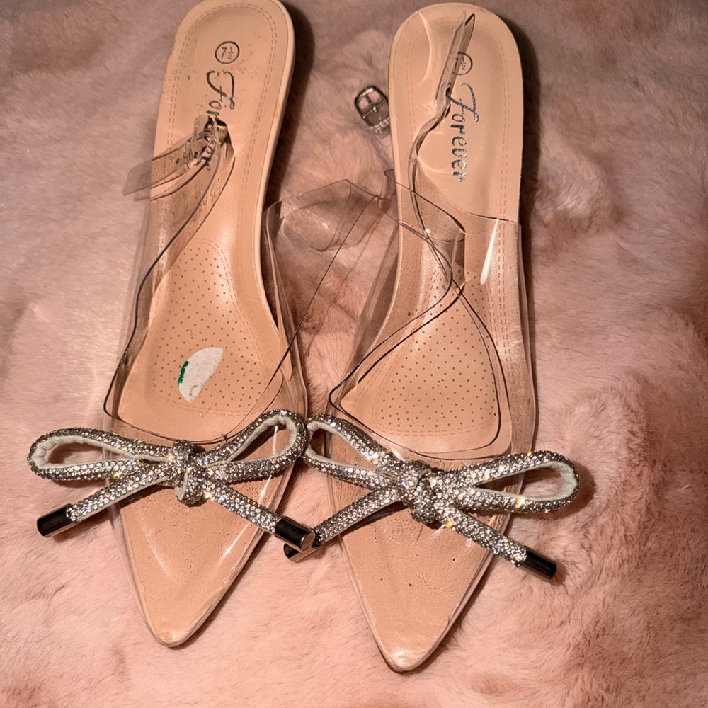 Forever 21 Women's Transparent Heels with Silver Bow - Picture 2 of 6